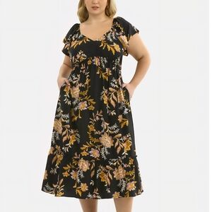 Terra & Sky Black Floral Midi Dress